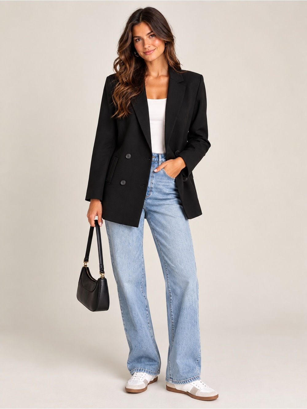 Madewell Caldwell Black Double Breasted Blazer XXS Oversized